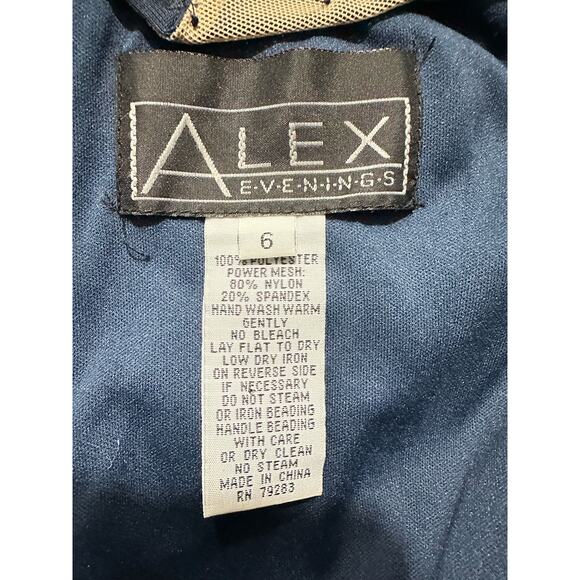 Alex Evenings Maxi Gown Women's 6 Blue Sweetheart Illusion Neck Short Sleeve - Picture 5 of 5